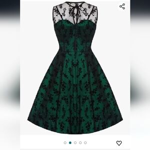 NWOT Voodoo Vixen Retro Rockabilly Taffeta Green Dress Black Floral Mesh Size S